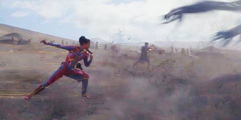 Makkari fighting Deviants with her speed in Eternals