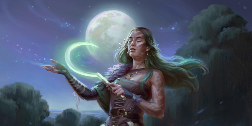 Moon Druid Woman holding scythe DND D&D