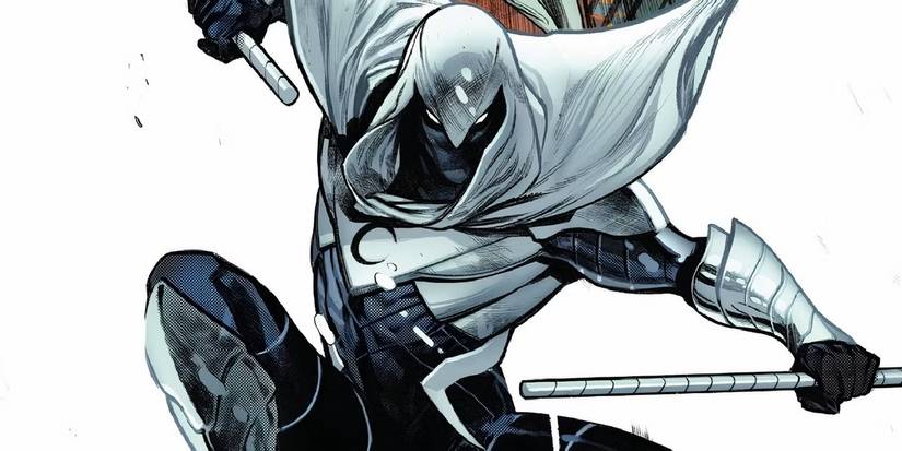 Top 10 Greatest Street-Level Heroes in Marvel History 4 Comic book art: Moon Knight leaps forward with escrima sticks.