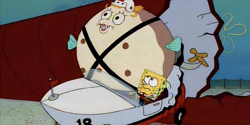 Mrs Puff with SpongeBob on his driving test
