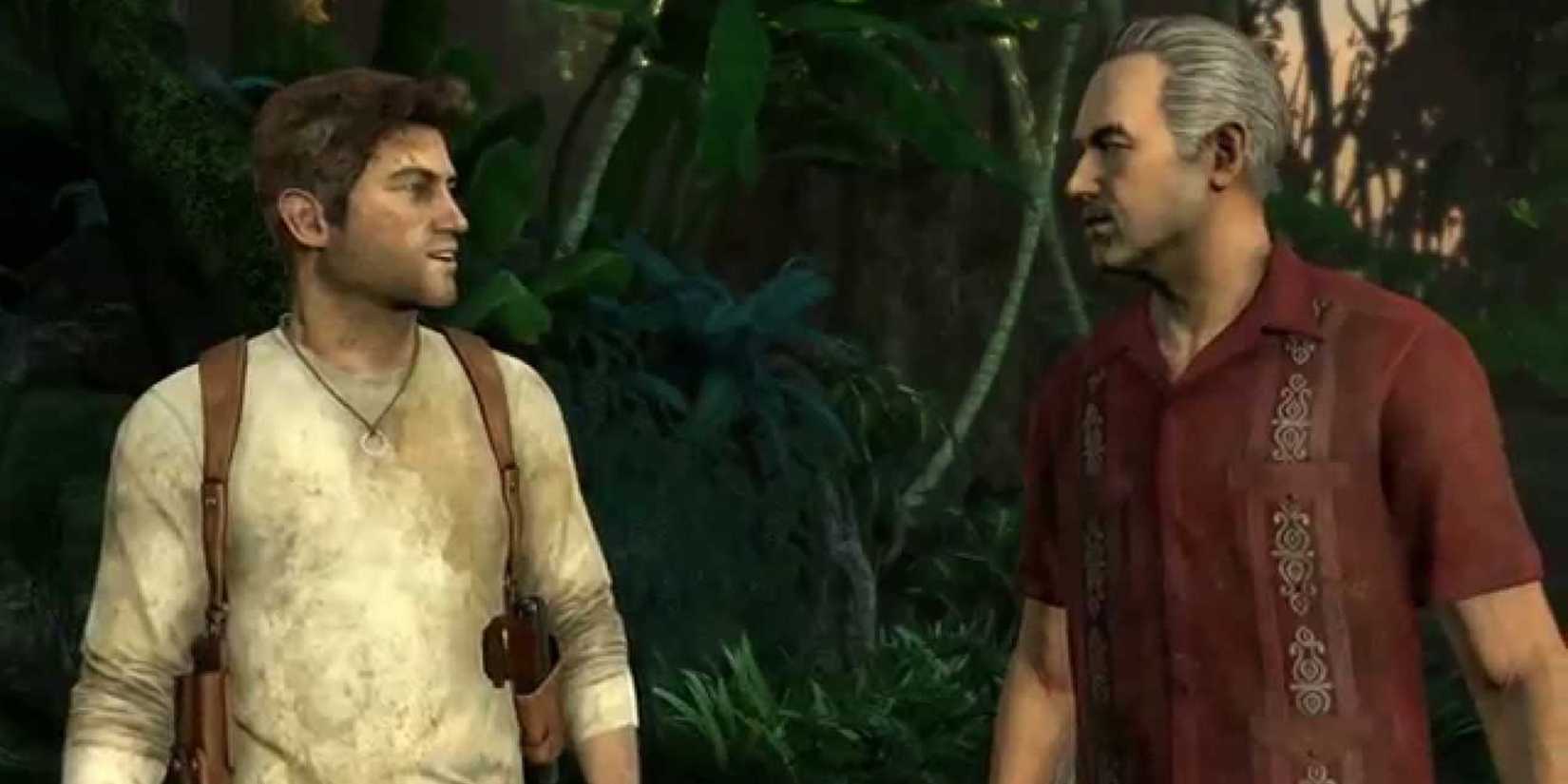 Nate and Sully in the jungle in Uncharted Drake's Fortune