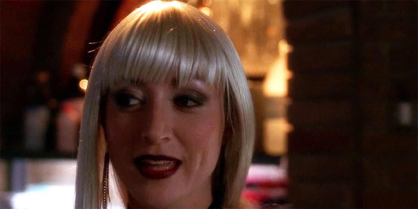 A close up of Kate Todd wearing a blonde wig in NCIS