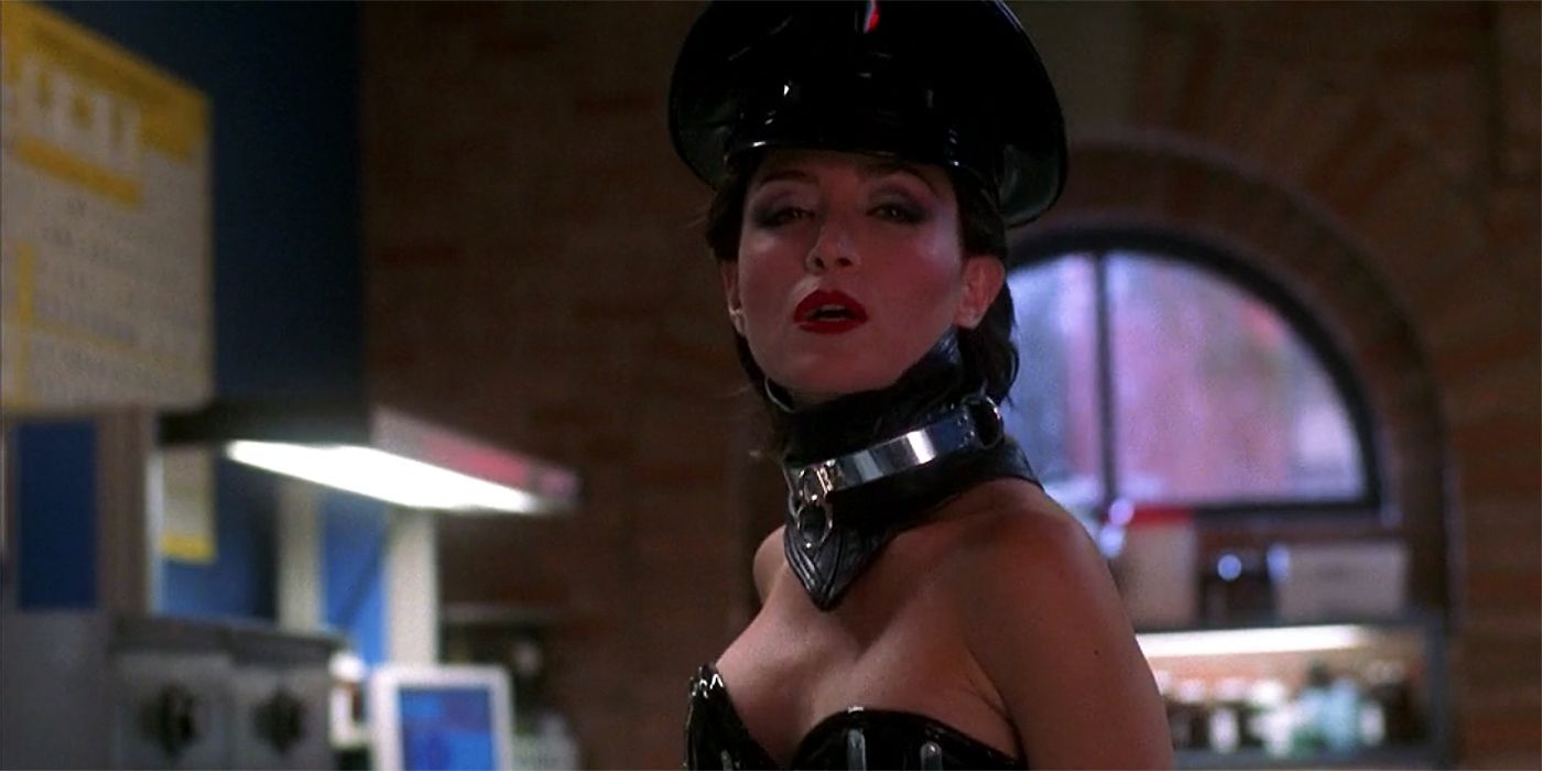 A close up of Kate Todd in a lingerie police outfit in NCIS