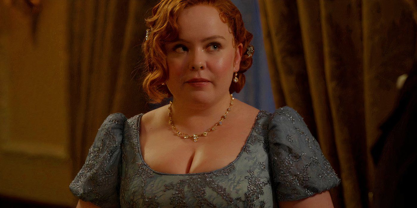 Nicola Coughlan as Penelope Featherington Looking Upward in Bridgerton Season 3