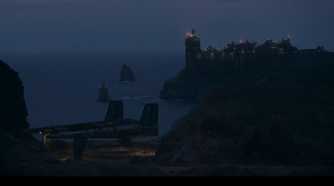 An image of Olega in The Acolyte showing a ship and a cityscape
