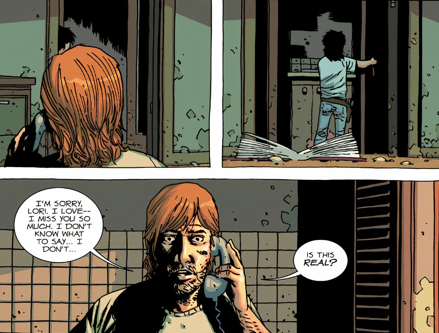 The Walking Dead Deluxe #51, Rick asks the voice of his dead wife on the phone if their conversation is real