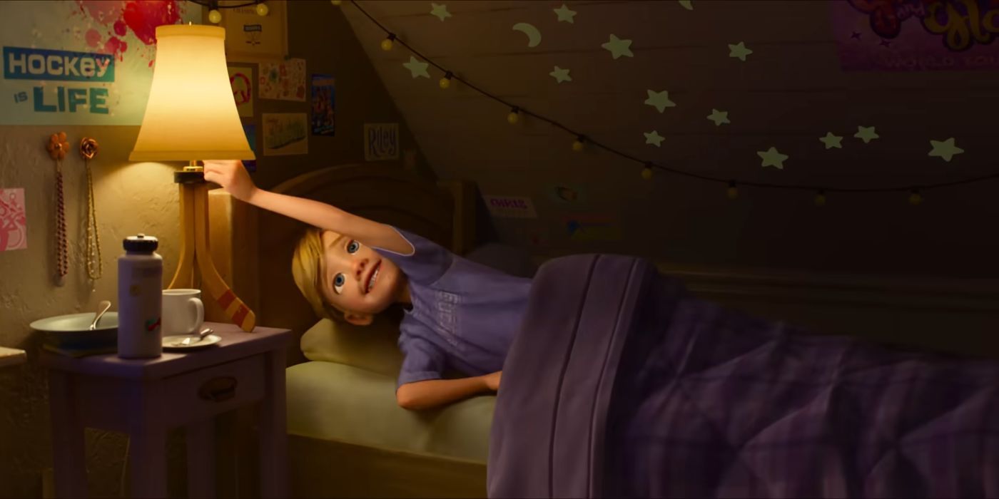 Riley turns off the light in her room in Inside Out 2