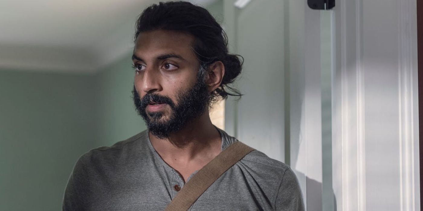 Avi Nash as Siddiq looking to the side in The Walking Dead