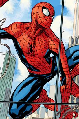 Spider-man swinging in Dodson's comics
