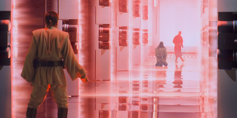 Obi-Wan Kenobi sees Darth Maul and Qui-Gon Jinn Through a Laser Gate in The Phantom Menace