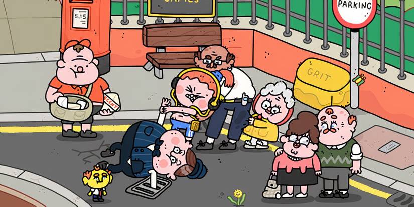 Man reaches into a storm drain in Thank Goodness You're Here! 