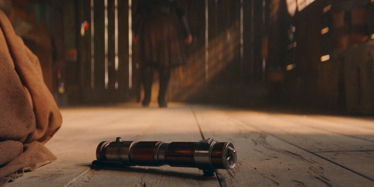 Indara's lightsaber hilt lying on the ground in The Acolyte Season 1, episode 1