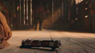 Indara's lightsaber hilt lying on the ground in The Acolyte Season 1, episode 1