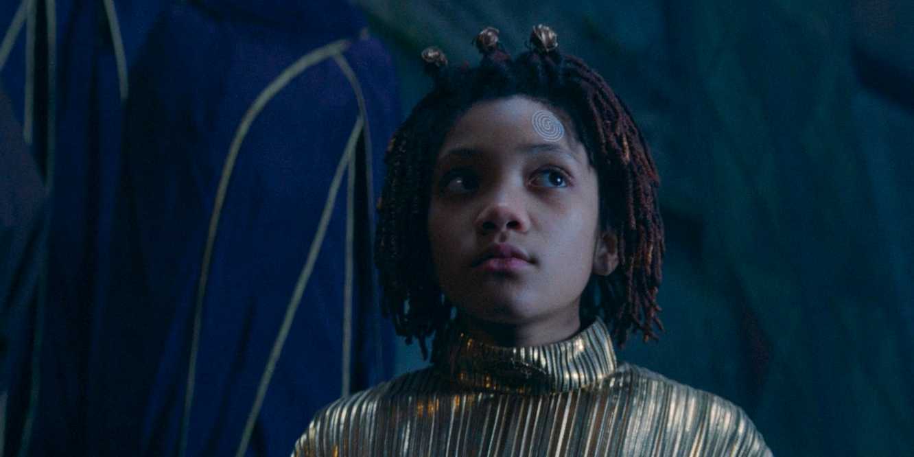 Little Mae (Leah Brady) in the outfit for the Ascension Ceremony in The Acolyte season 1 episode 3