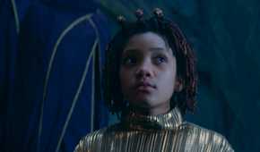Little Mae (Leah Brady) in the outfit for the Ascension Ceremony in The Acolyte season 1 episode 3