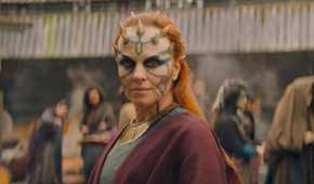 Mother Koril (Margarita Levieva) looking to one side in The Acolyte season 1 episode 3