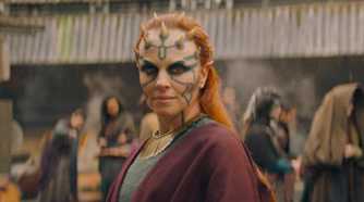 Mother Koril (Margarita Levieva) looking to one side in The Acolyte season 1 episode 3