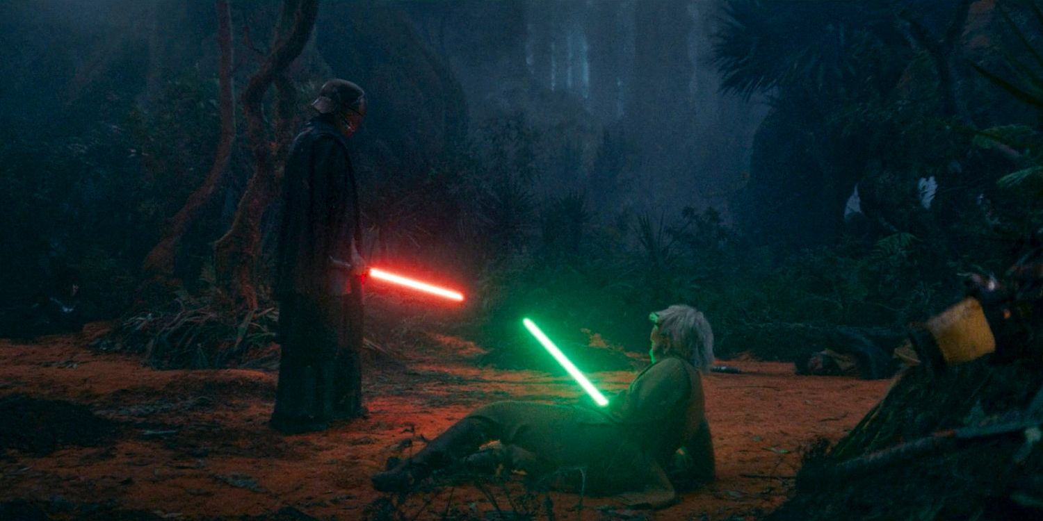The Sith about to kill Jecki Lon, who is lying on the floor in The Acolyte season 1 episode 5