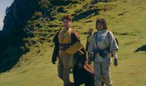 Yord Fandar (Charlie Barnett) and Osha (Amandla Stenberg) talking as they walk through the hills of Khofar in The Acolyte season 1 episode 4