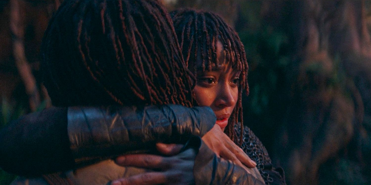 Mae (Amandla Stenberg) hugging her sister Osha in The Acolyte season 1 episode 5