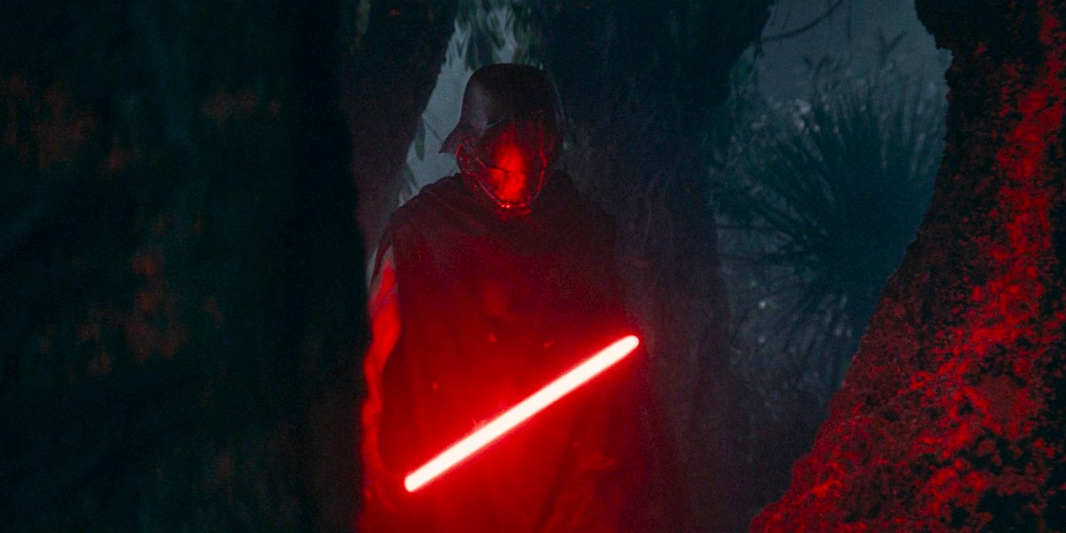 The Sith holding his lightsaber in The Acolyte season 1 episode 5
