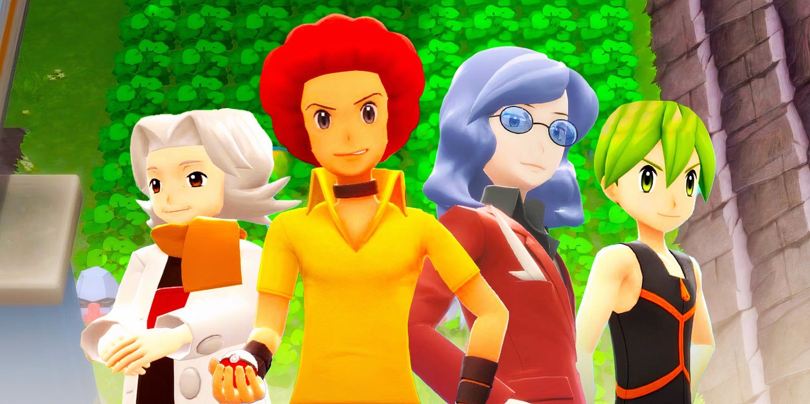 The Elite Four from Pokémon BDSP with a green vivid background