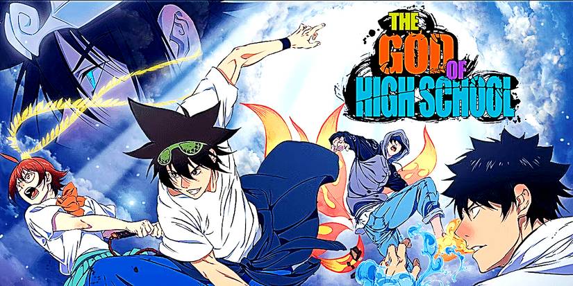 The God of High School Characters all charging forward and attacking.