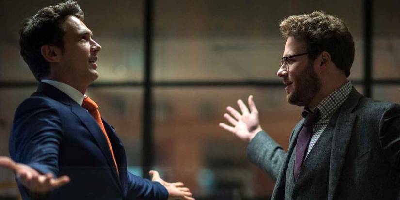 Dave (James Franco) and Aaron (Seth Rogen) singing to one another in The Interview