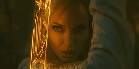 Thena fighting with her sword in Eternals