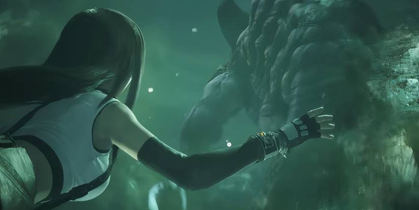 Tifa floats in front of a Weapon in FF7: Rebirth