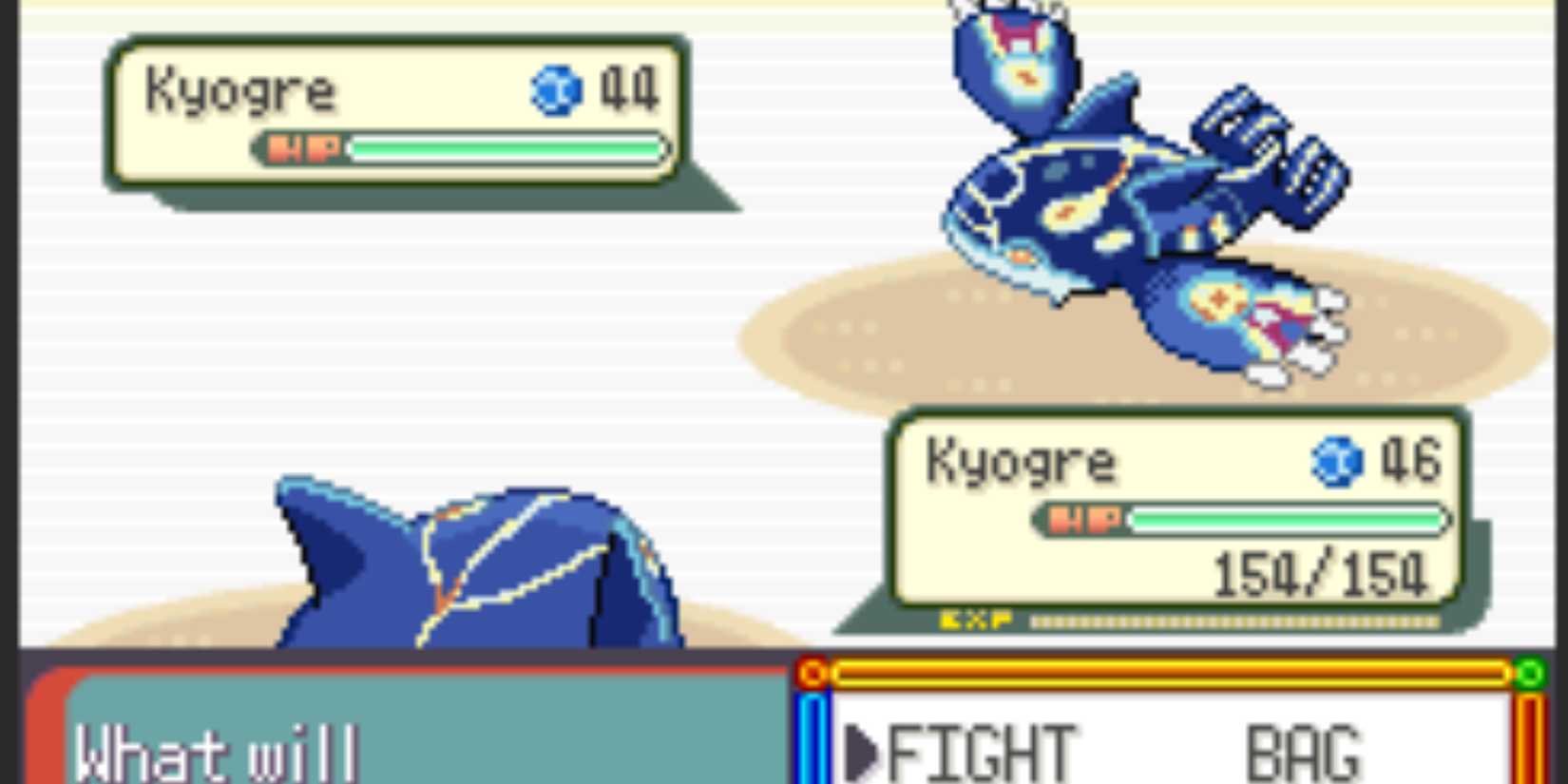 Two Kyogre fighting in Pokemon Emerald Rogue