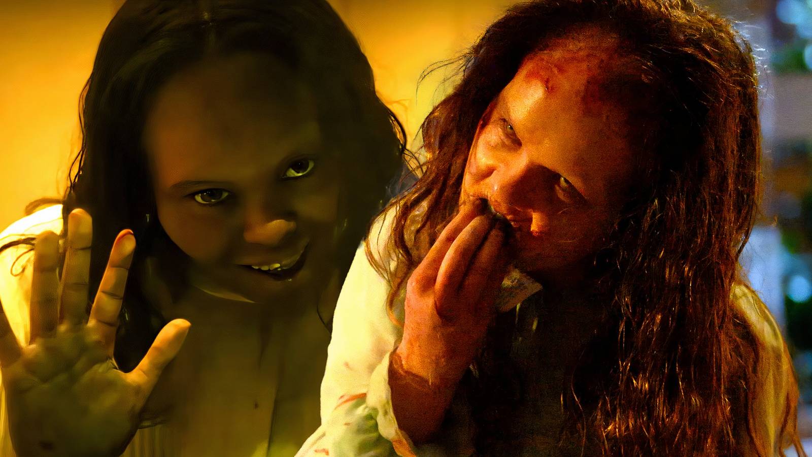 Two young girls looking possessed in The Exorcist Believer
