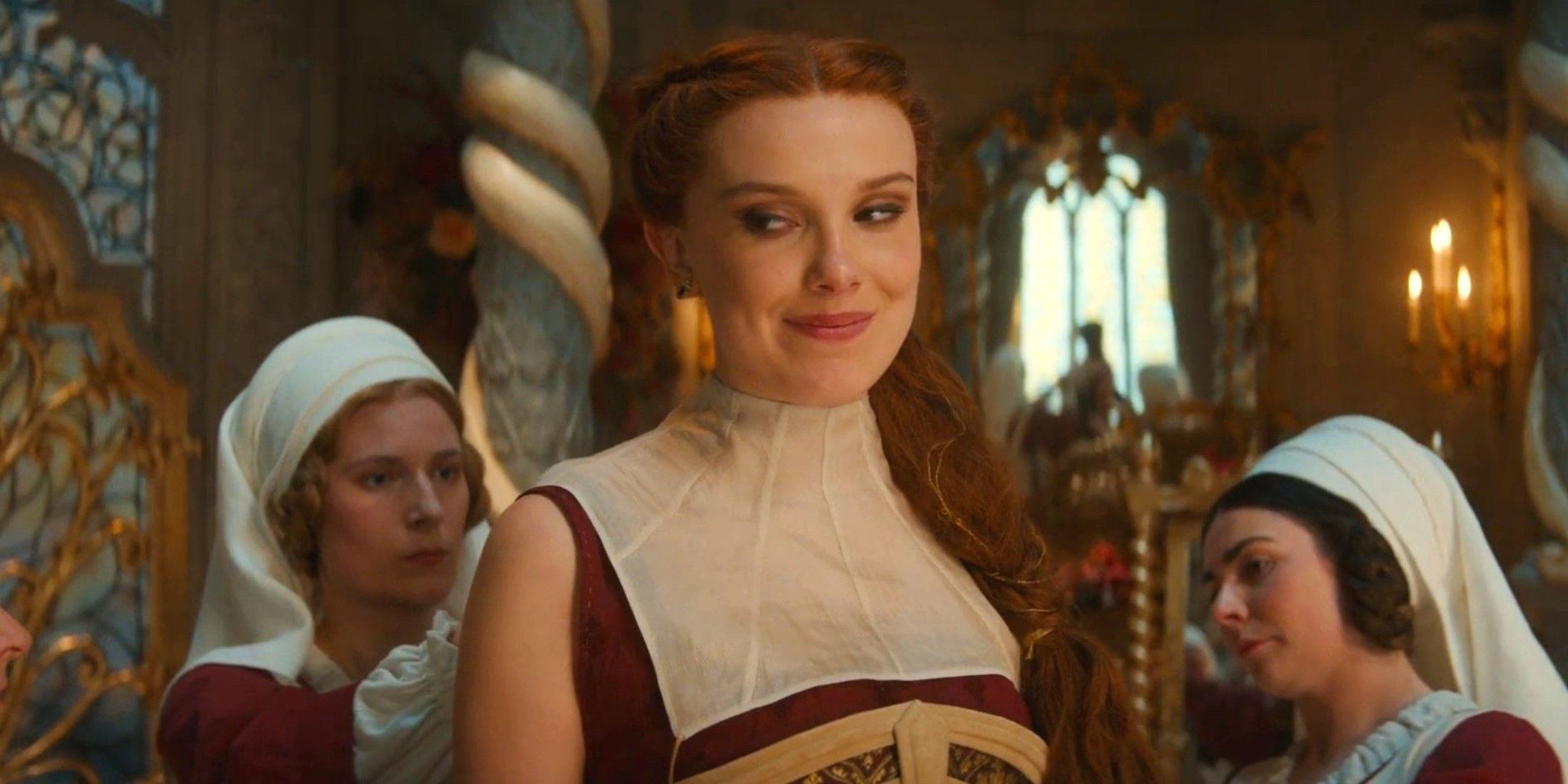 Millie Bobby Brown as Princess Elodie smiling in Damsel