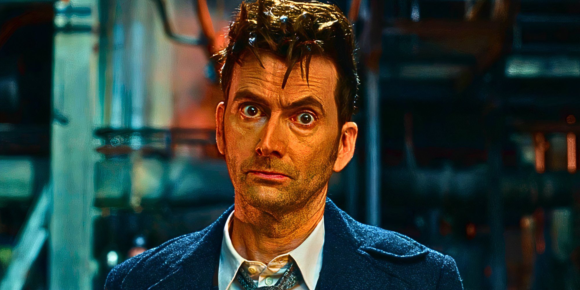 David Tennant looking intrigued as the Fourteenth Doctor in Doctor Who