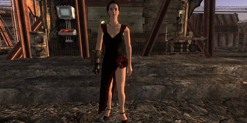 Veronica de Fallout New Vegas usando a roupa de Vera