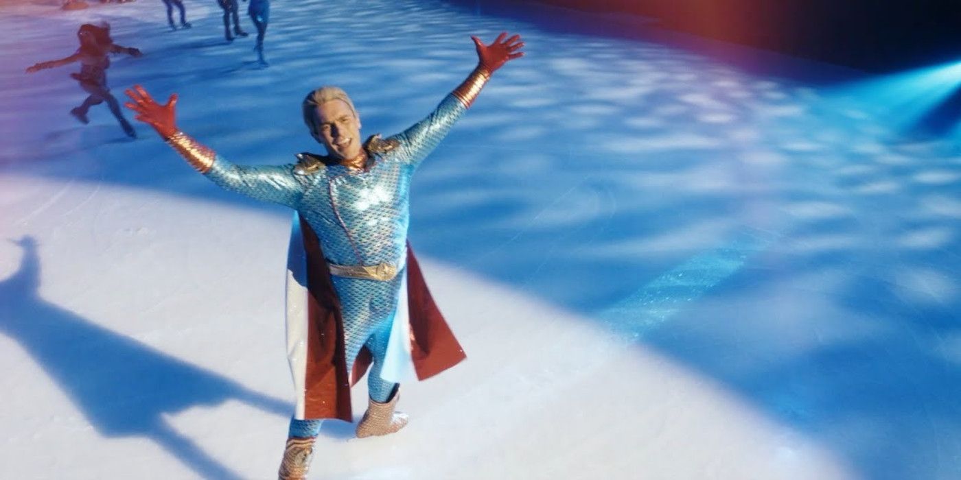 Some dressed on Homelander ice skating in Vought on Ice in The Boys season 4