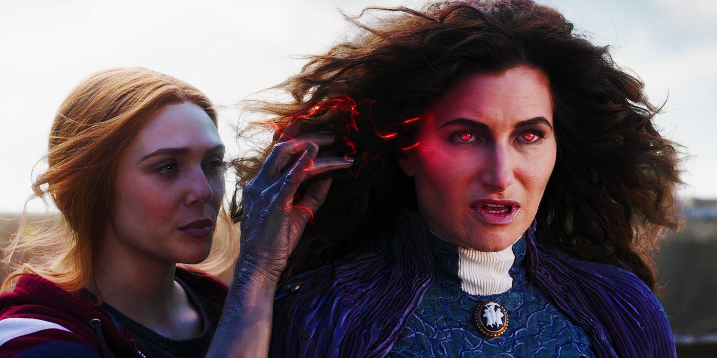 Wanda Maximoff using her magic on Agatha Harkness in WandaVision