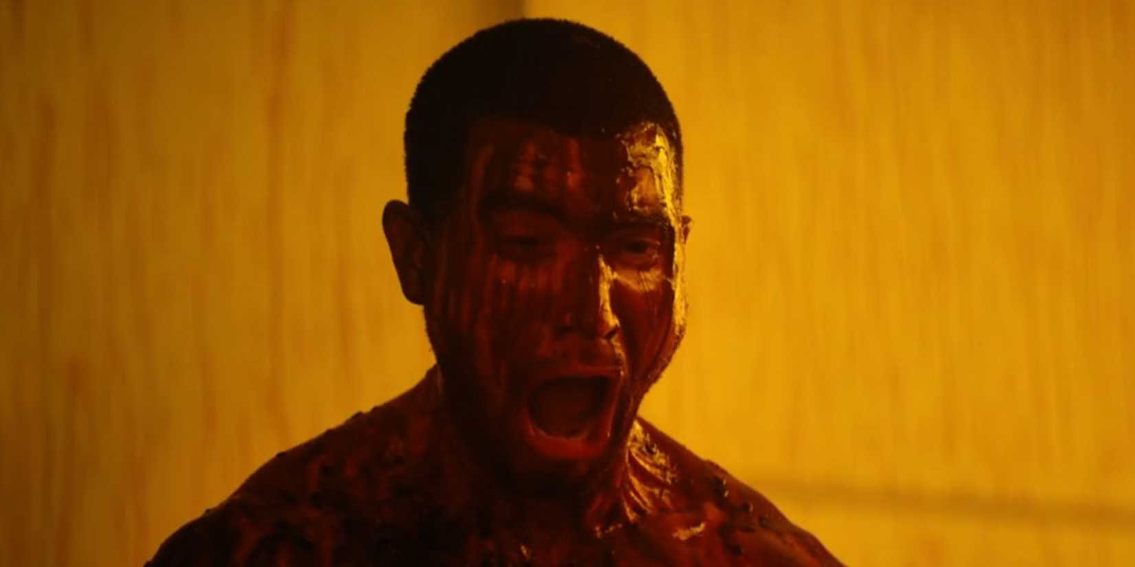 Brett Geddes as Termite screaming and covered in blood in The Boys