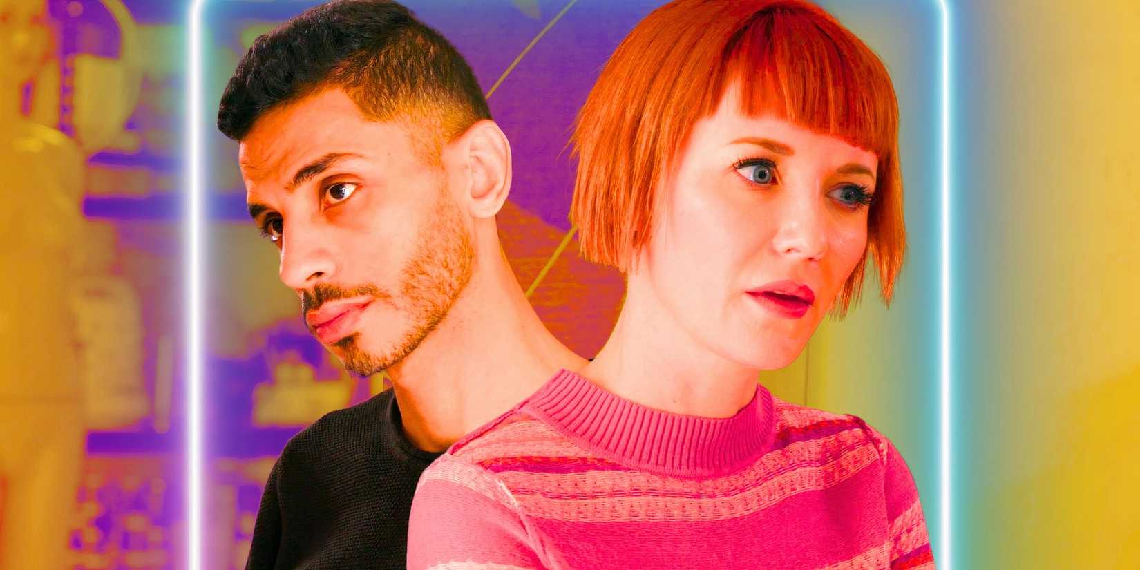 90 Day Fiancé Nicole Sherbiny with confused expression and Mahmoud El Sherbiny looking guilty