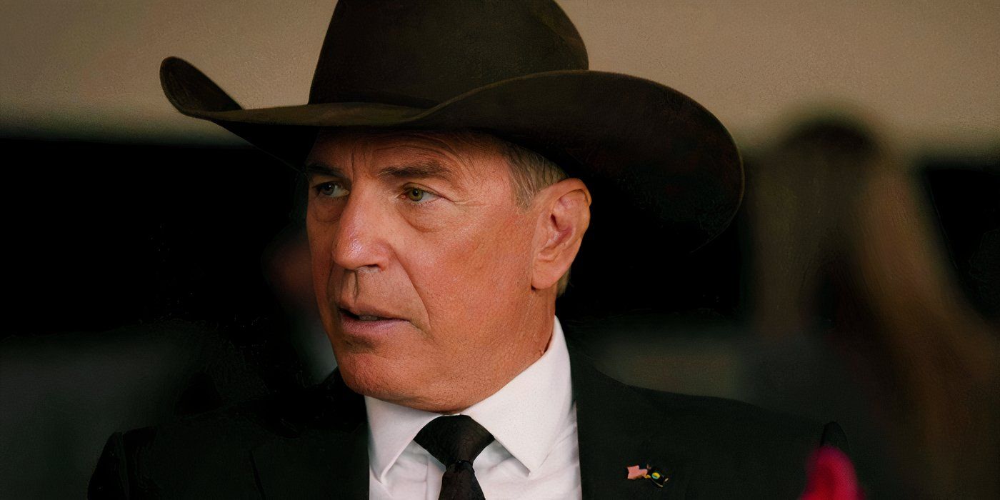 A Closeup of Kevin Costner as John Dutton looking shocked in Yellowstone Season 5