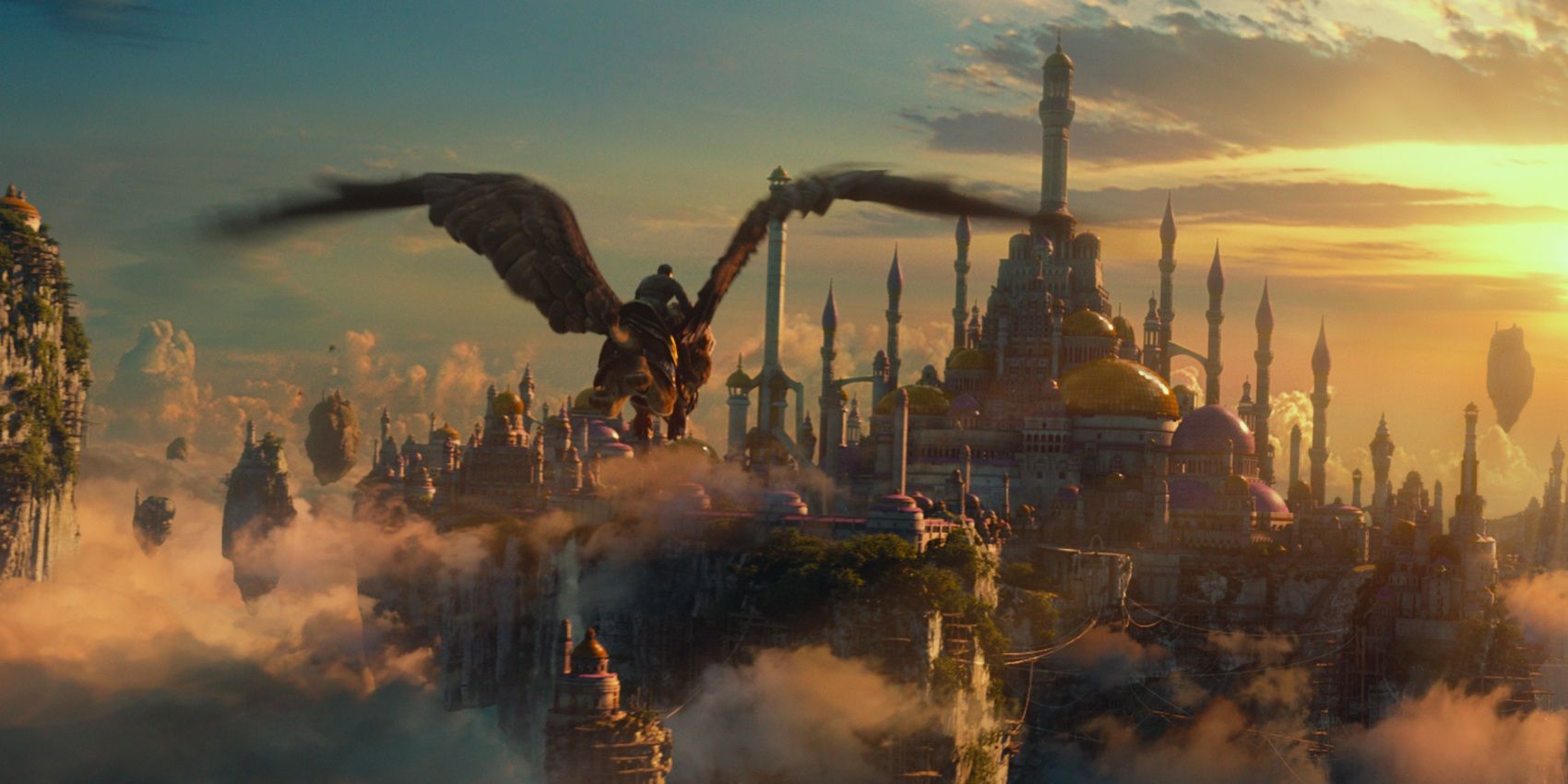 A giant bird flying over the kingdom in Warcraft 2016