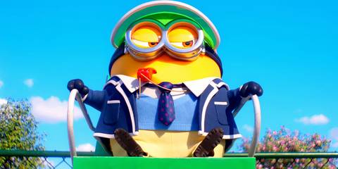 A Minion Refereeing a Tennis Match in Despicable Me 4