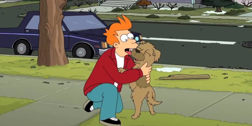 Fry hugging Seymour in Futurama