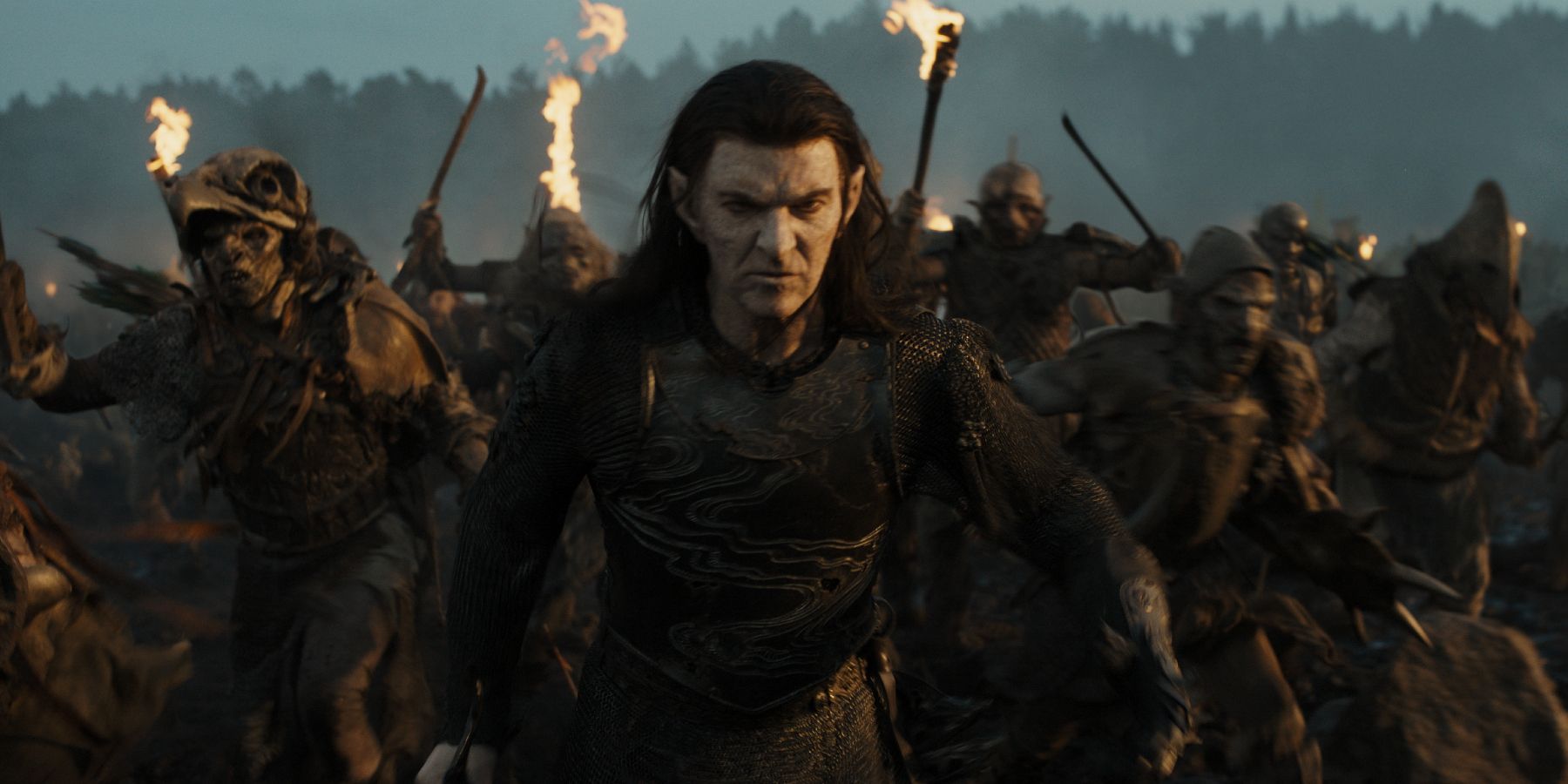 Adar running with an orc army behind him in The Lord of the Rings The Rings of Power season 2