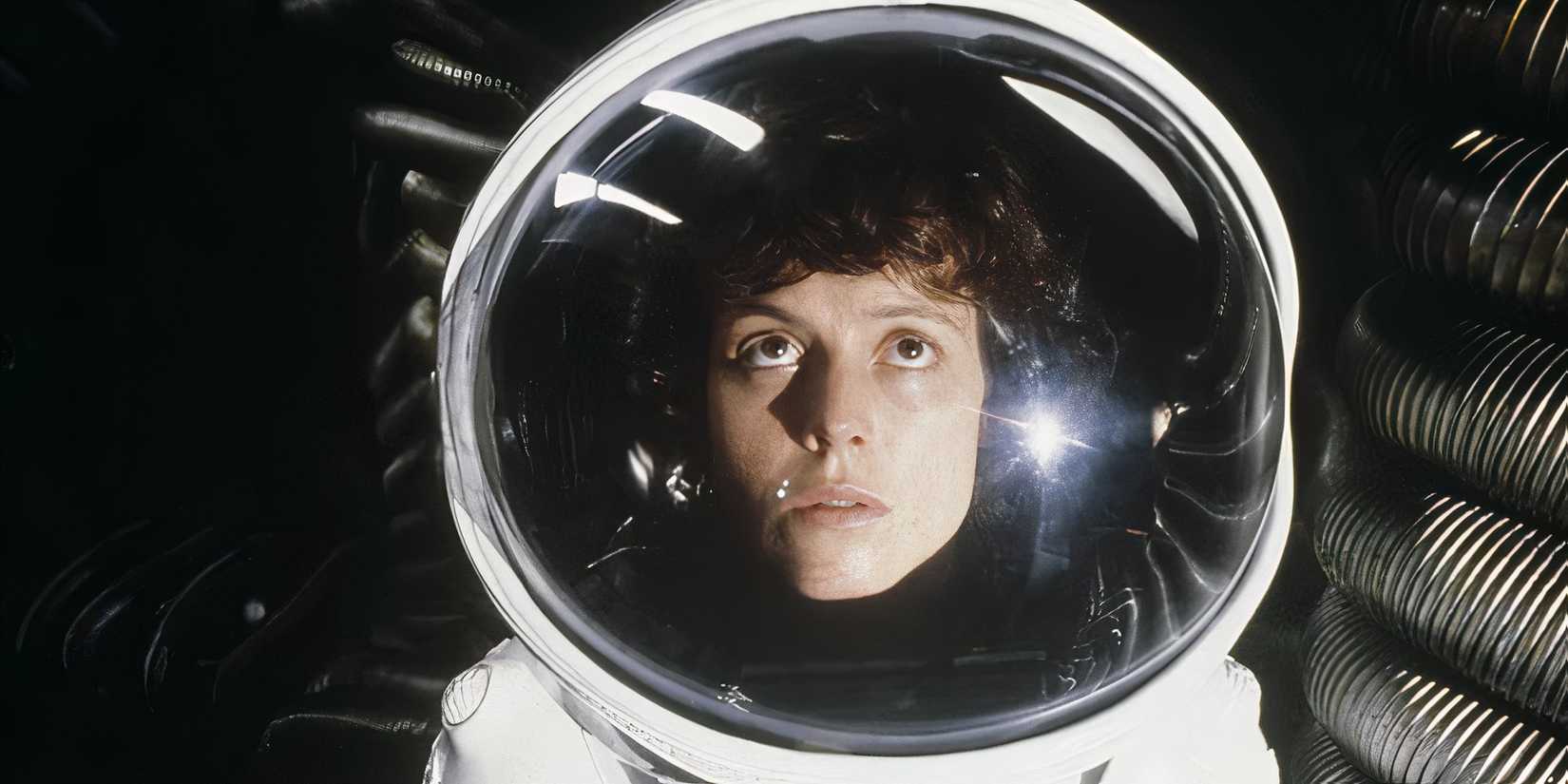 Sigourney Weaver as Ripley wears a space suit in Alien 1979