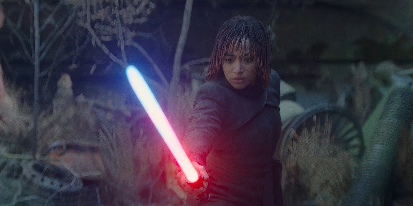 Amandla Stenberg as Osha bleeding Sol's kyber crystal in The Acolyte