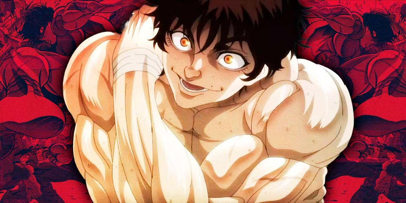 Image of Baki Hanma in front of a collage of his opponents