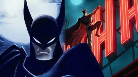 הלוגו של Batman Caped Crusader מעל הכרזה של התוכנית