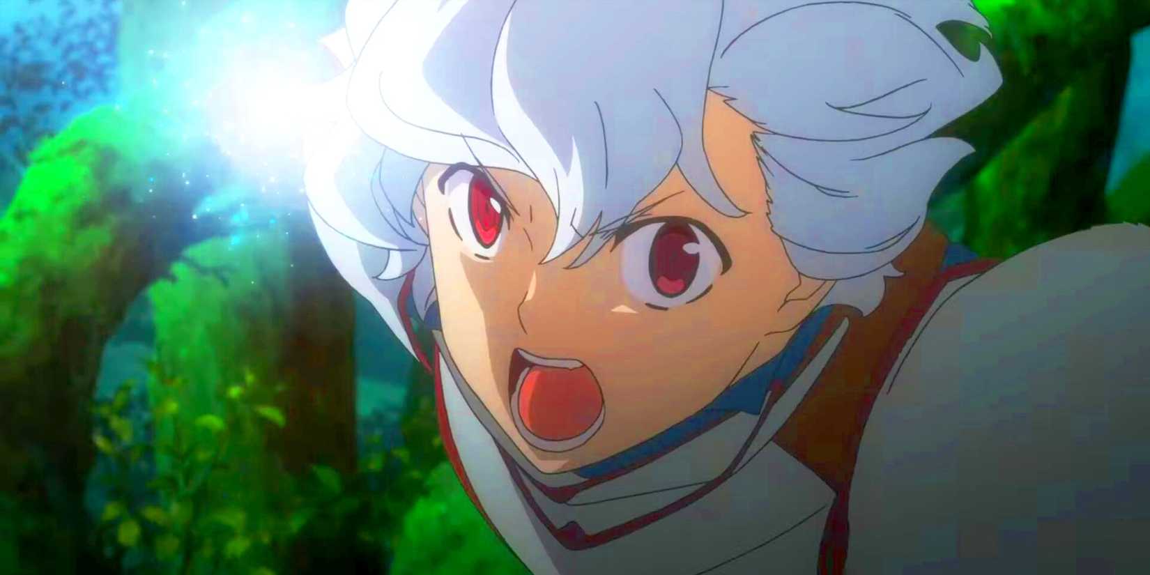 Bell from Is It Wrong To Try To Pick Up Girls In A Dungeon yelling as he prepares a big attack in a forest.