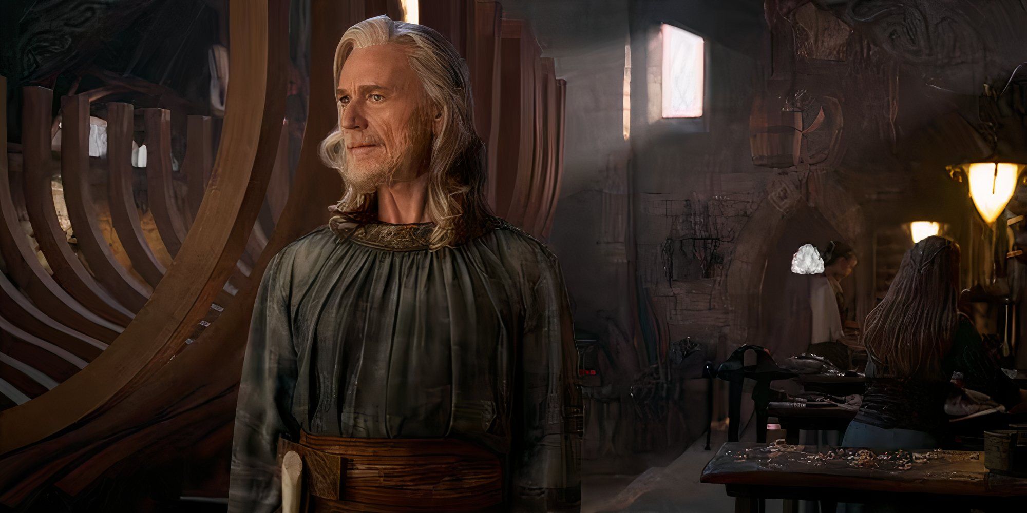 Ben Daniels as Cirdan Standing in a grand hall in Lord of the Rings The Rings of Power Season 2 (1)